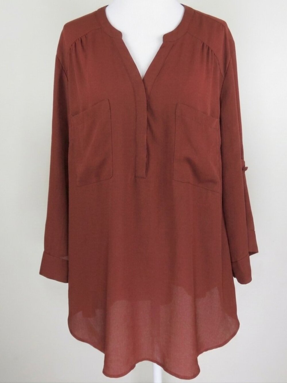 Torrid Women's Orange Adjustable-Sleeve 1/4-Button Pullover Blouse Size 3X C2147